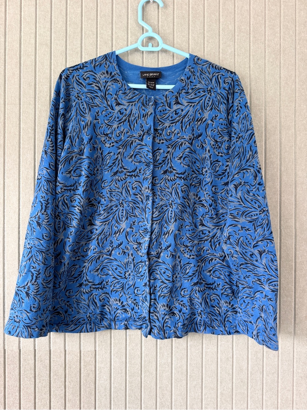 Lane Bryant Blue & Black Floral-Scroll Cardigan